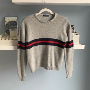 Gray with Blue/Red Stripe Brandy Melville Sweater